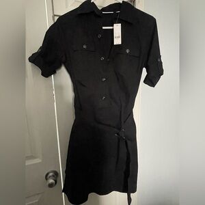 Black, camo style a-line dress.